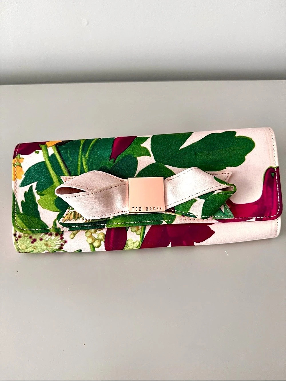 Ted Baker Floral Bow Wallet in Pink & Green Like New